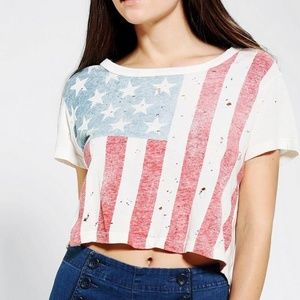 Faded American Flag Cropped T-Shirt